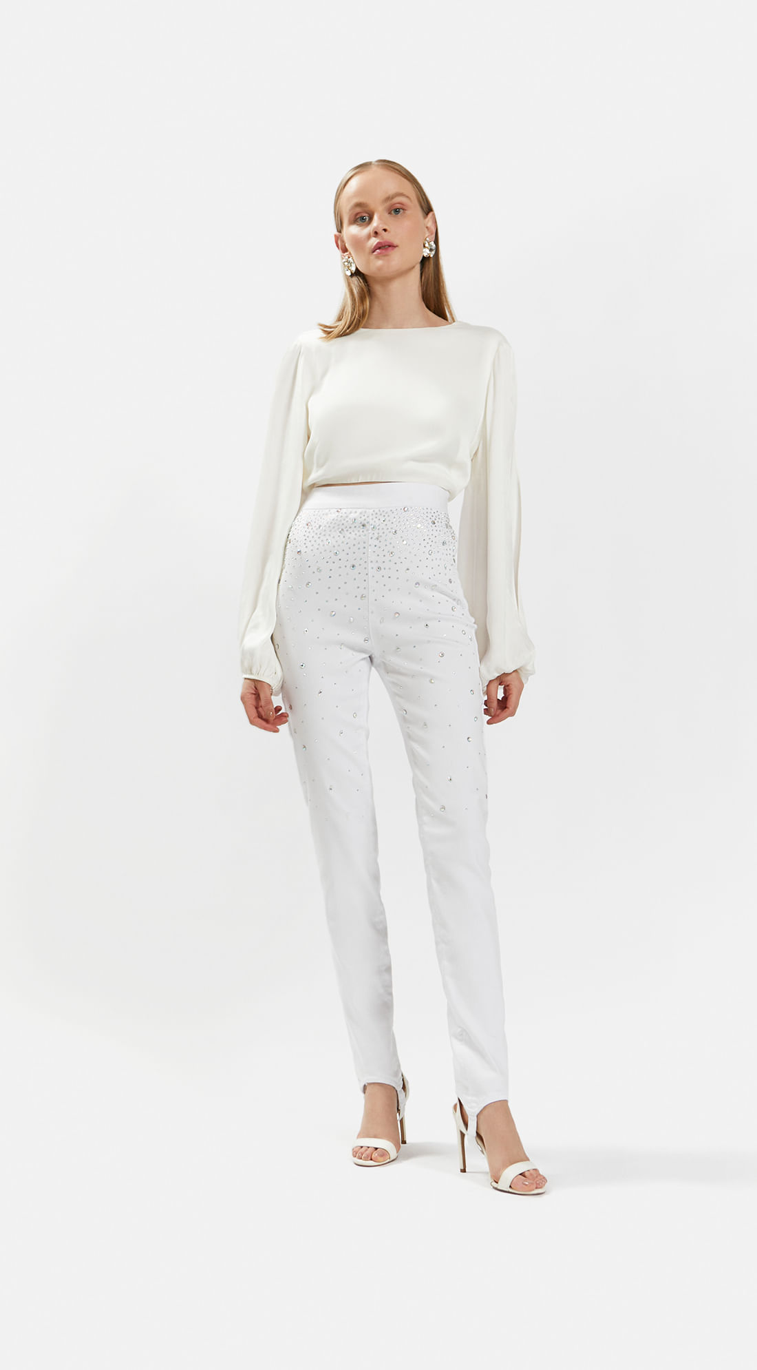 Calca Iódice Jegging Cós Alto Com Termocolante Branco