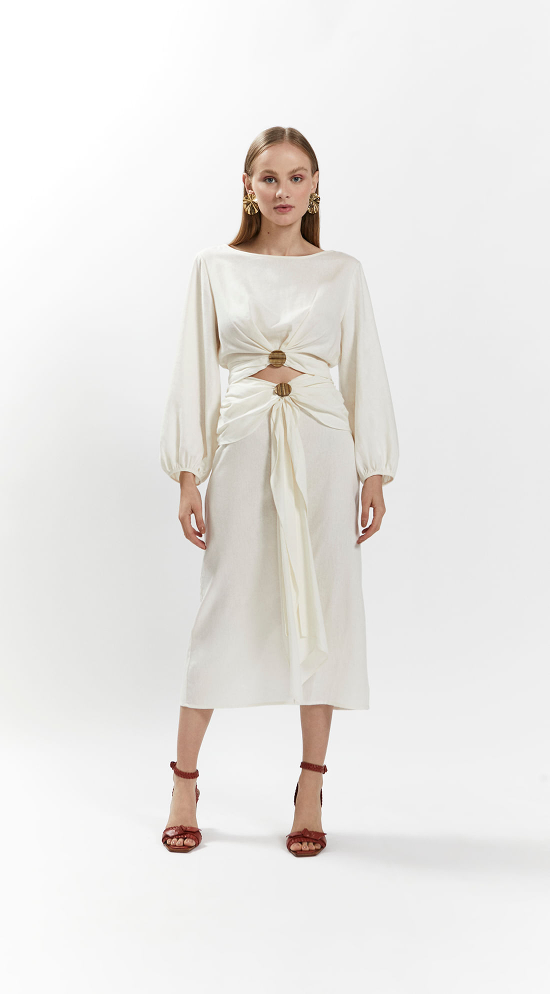 Saia Iódice Midi Justa Com Amarração Off White