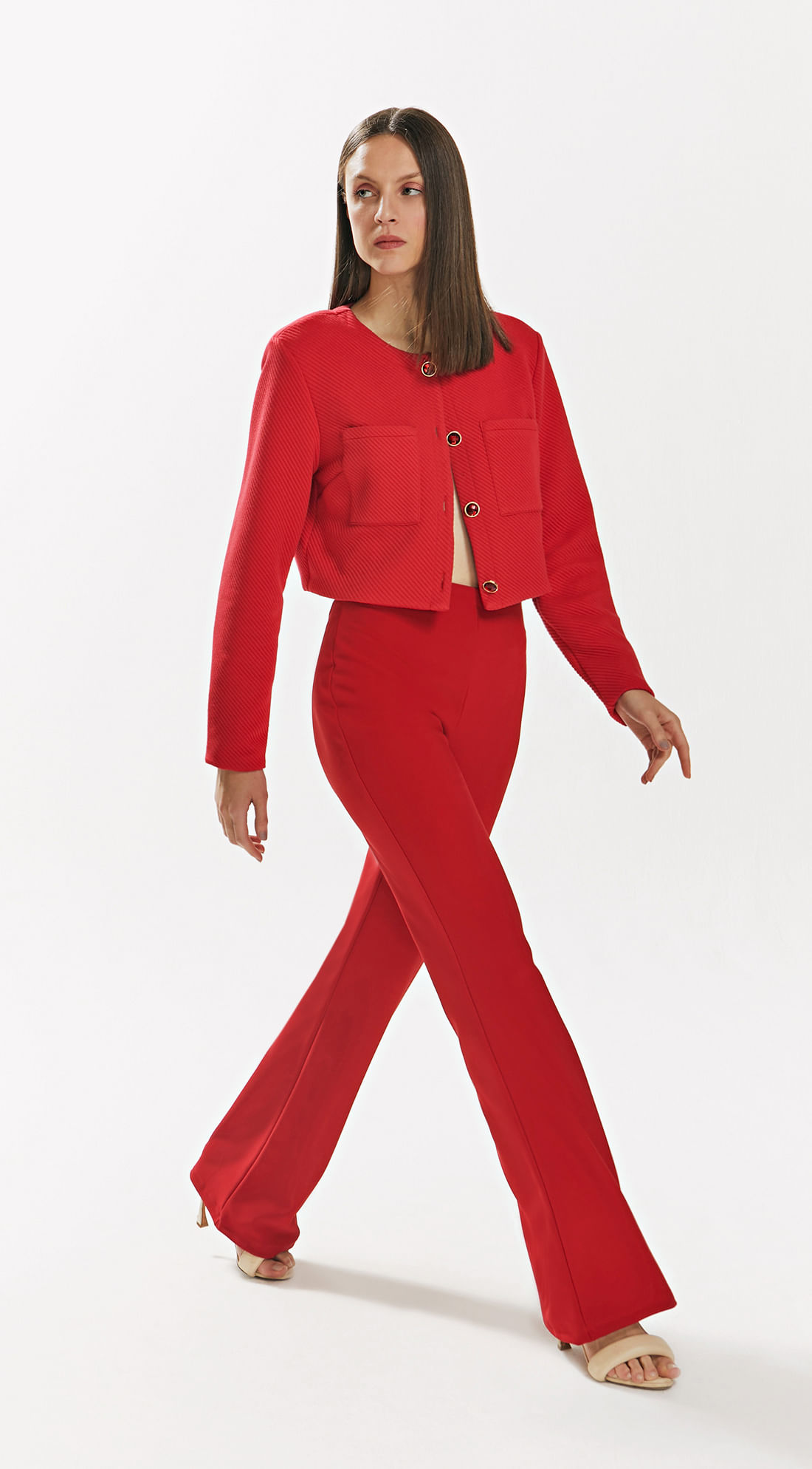 Calca Iódice Flare Cós Alto Com Pence Vermelho