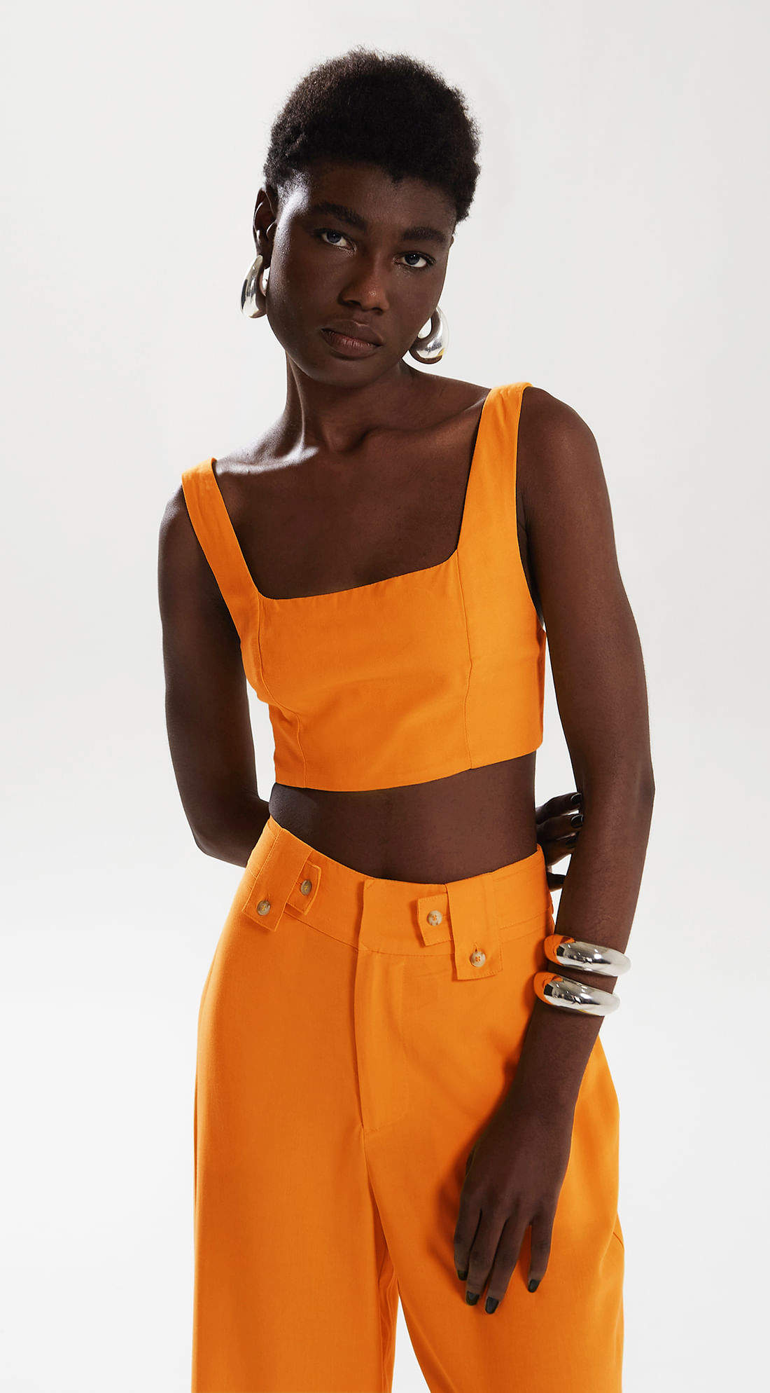 Top Iódice Cropped Sem Manga Decote U Laranja