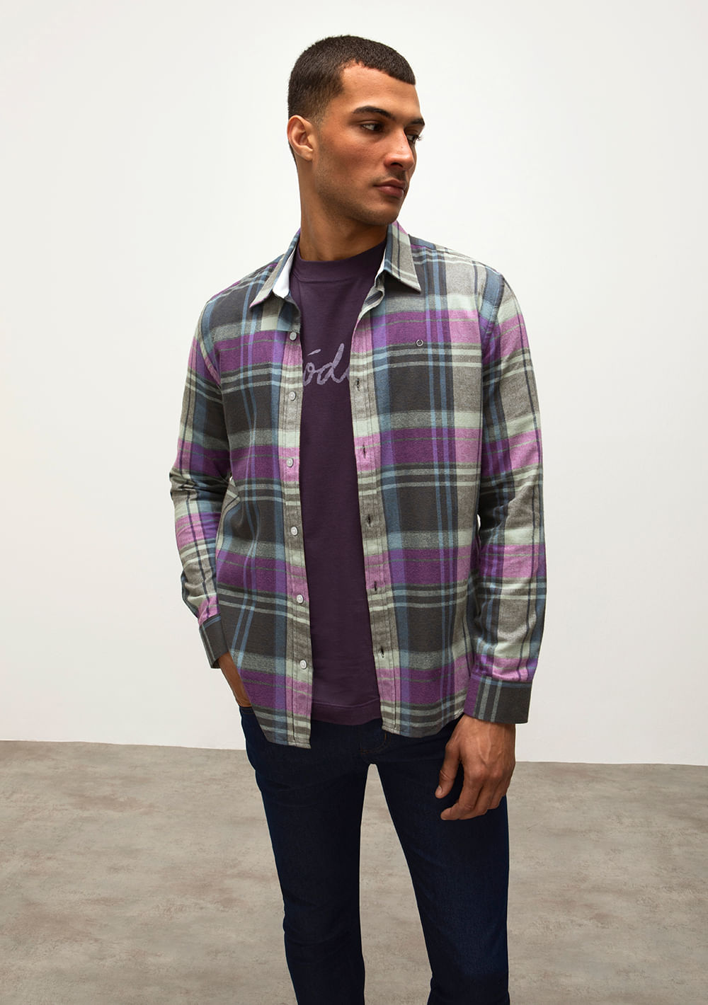 Camisa Manga Longa Bordado Logo Roxo