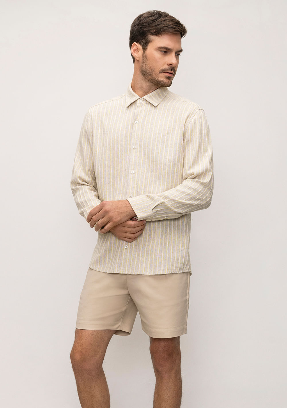 Camisa Manga Longa Texturizada Listrada Off White