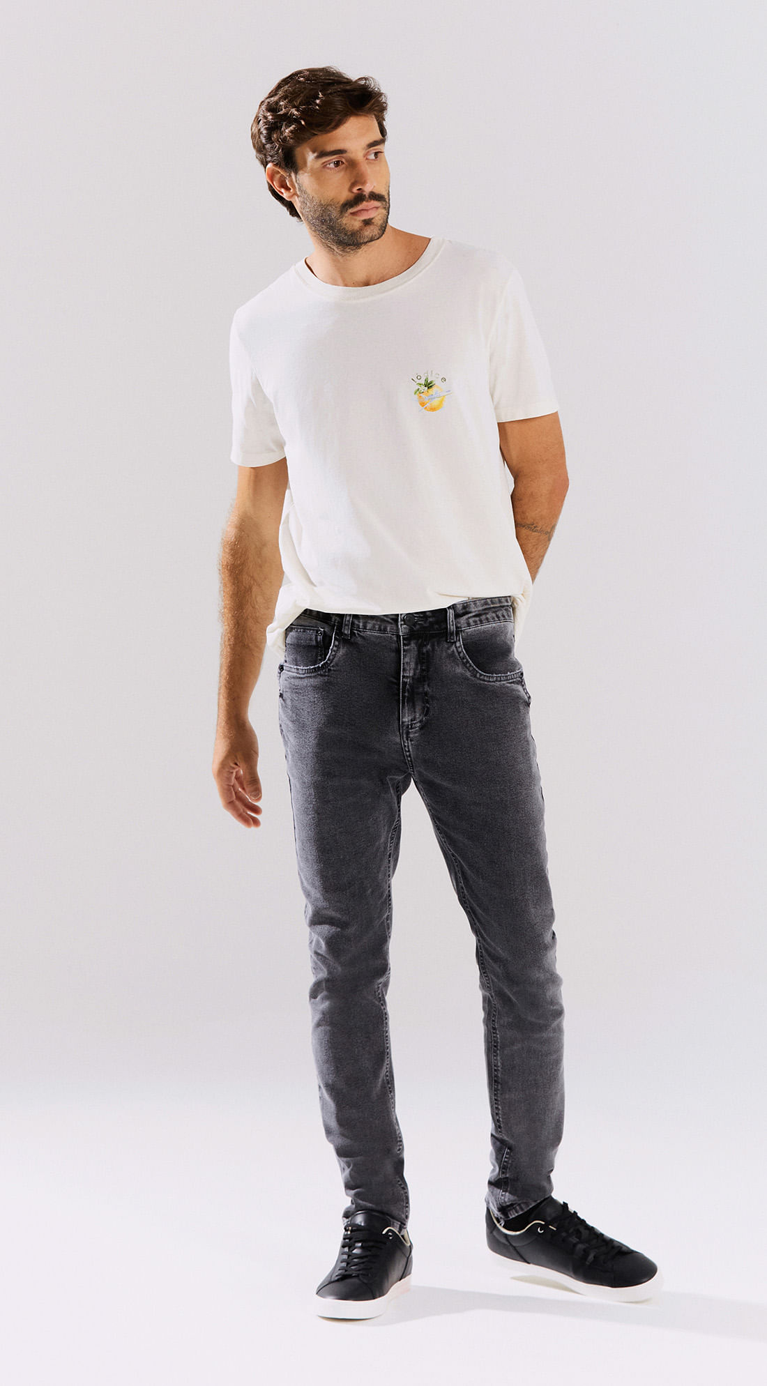 Camiseta Reta Decote Redondo Com Silk Off White