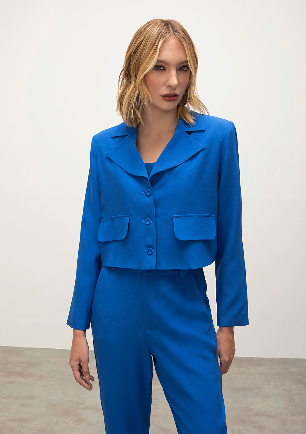 Blazer Iódice Com Lapela Com Botões Azul