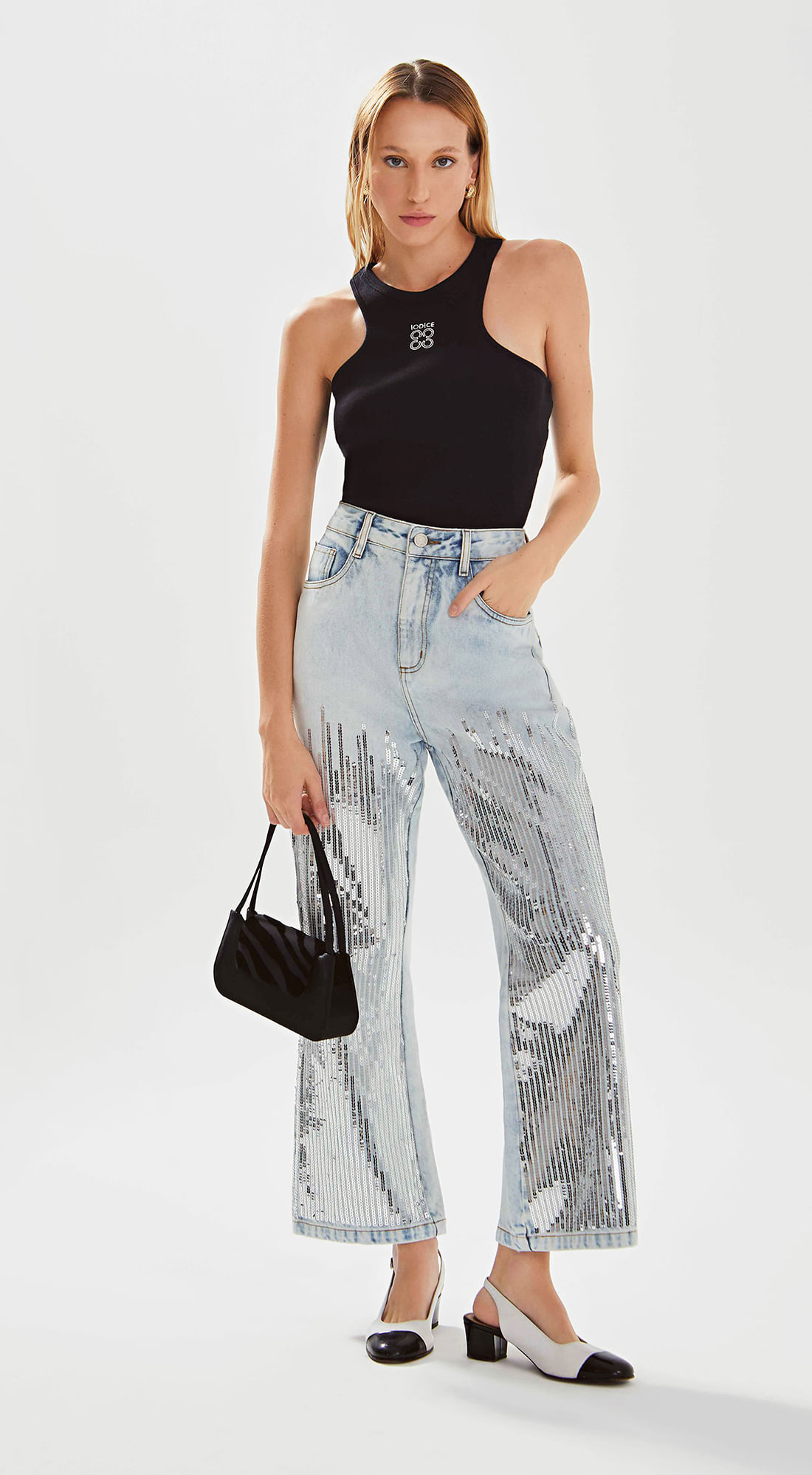 Calca Iódice Flare Cós Alto Com Termocolante Jeans