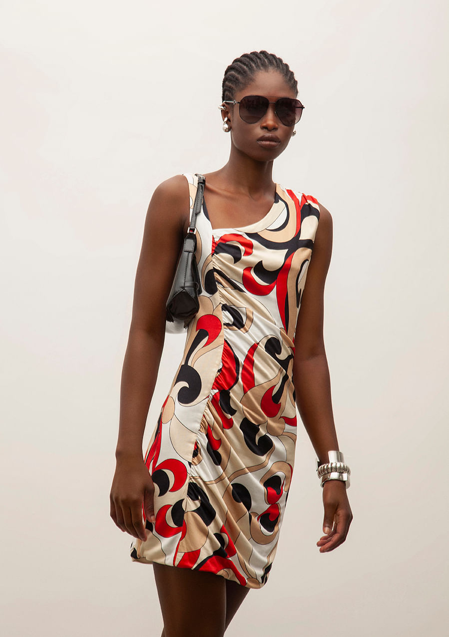Vestido Iódice Curto Decote Assimétrico Com Drapeado Vermelho