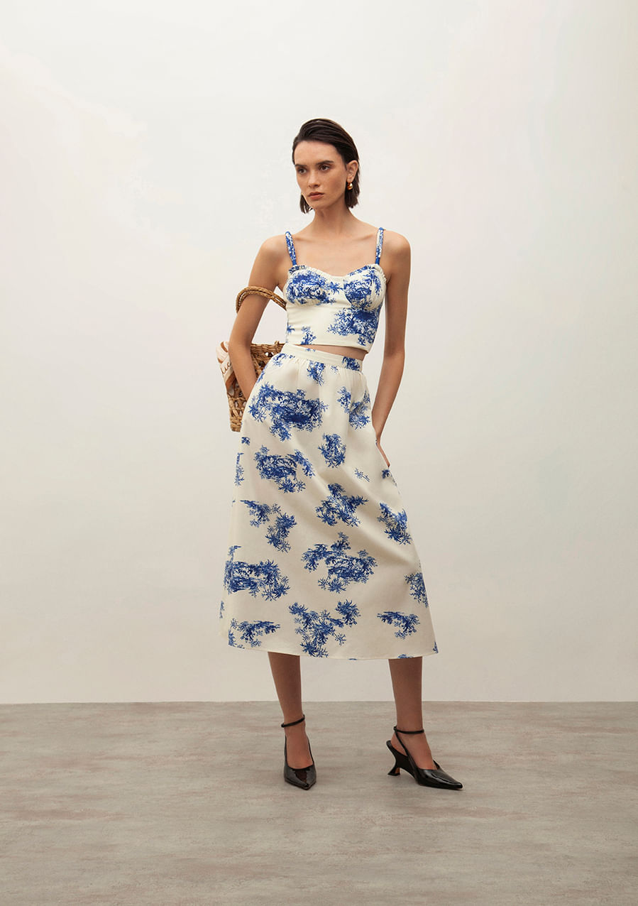 Top Iódice Cropped Alça Com Franzido Azul