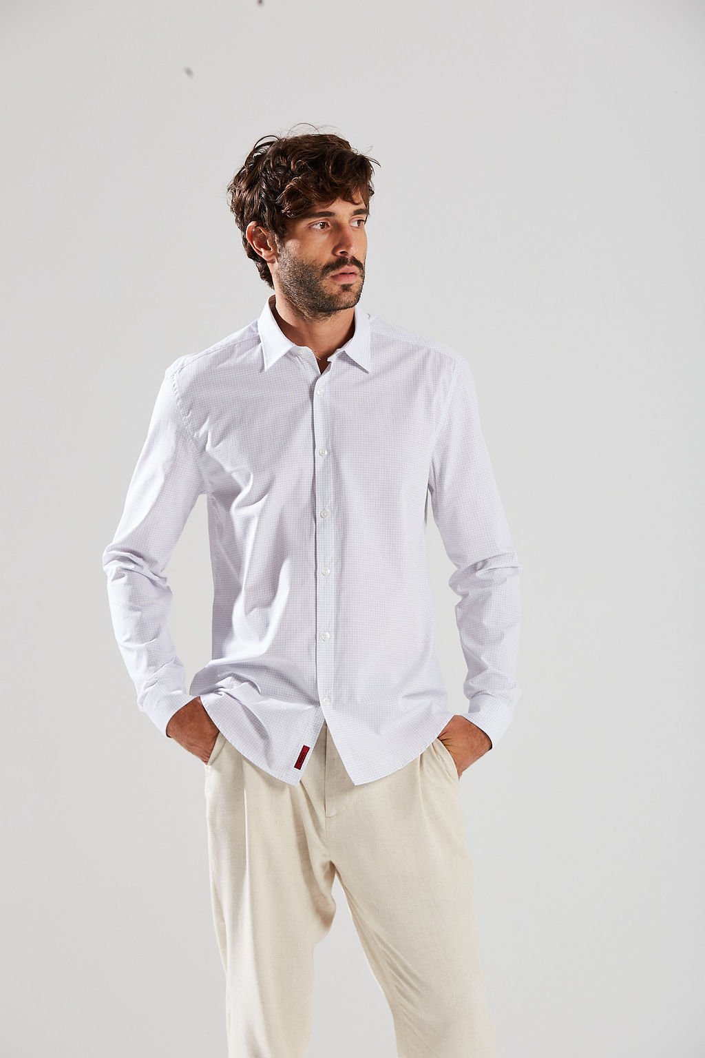 Camisa Manga Longa Fio Tinto Azul