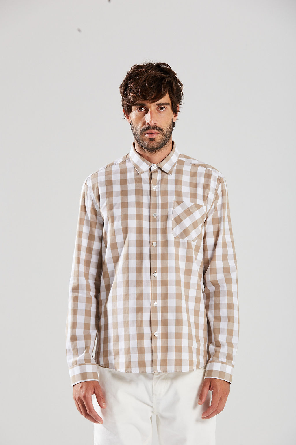 Camisa Manga Longa Com Bolso Bege