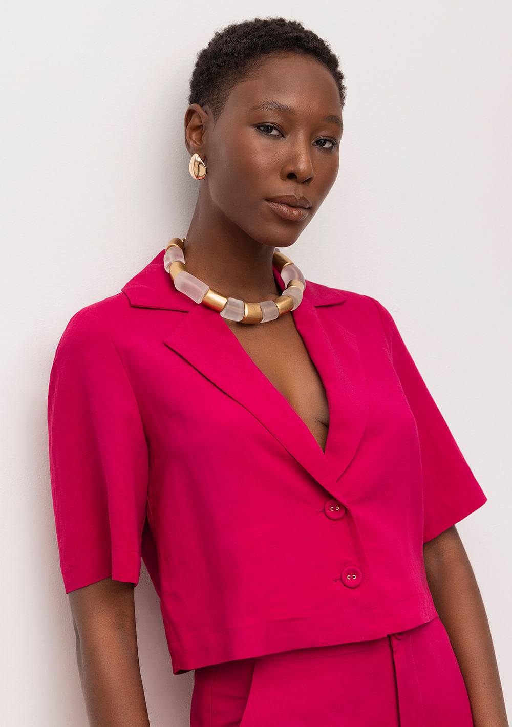 Blazer Iódice Manga Curta Com Botões Pink