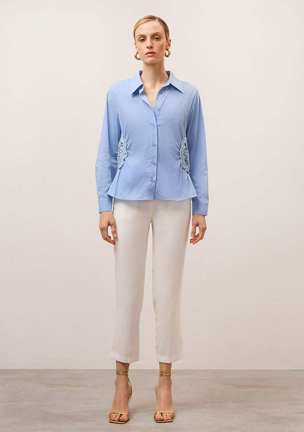 Camisa Iódice Manga Longa Com Bordado Azul