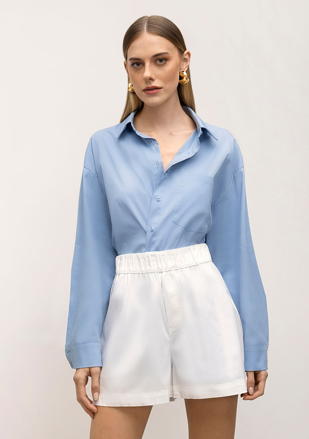 Camisa Iódice Manga Longa Com Pregas Azul
