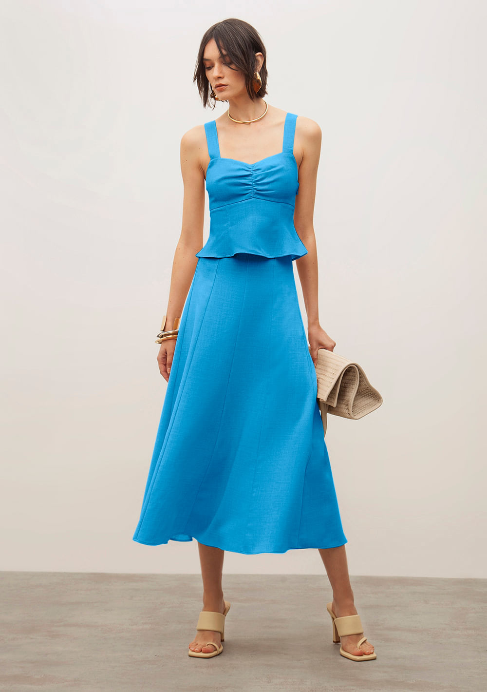 Top Iódice Comfort Alça Com Franzido Azul