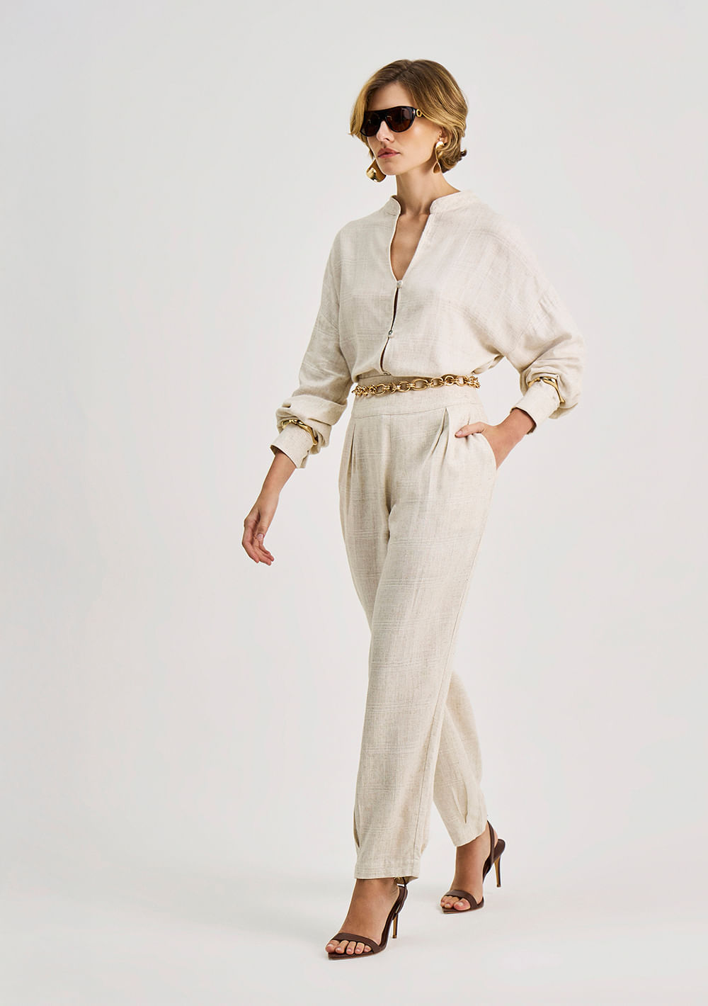Calça Iódice Cenoura Alta Off White