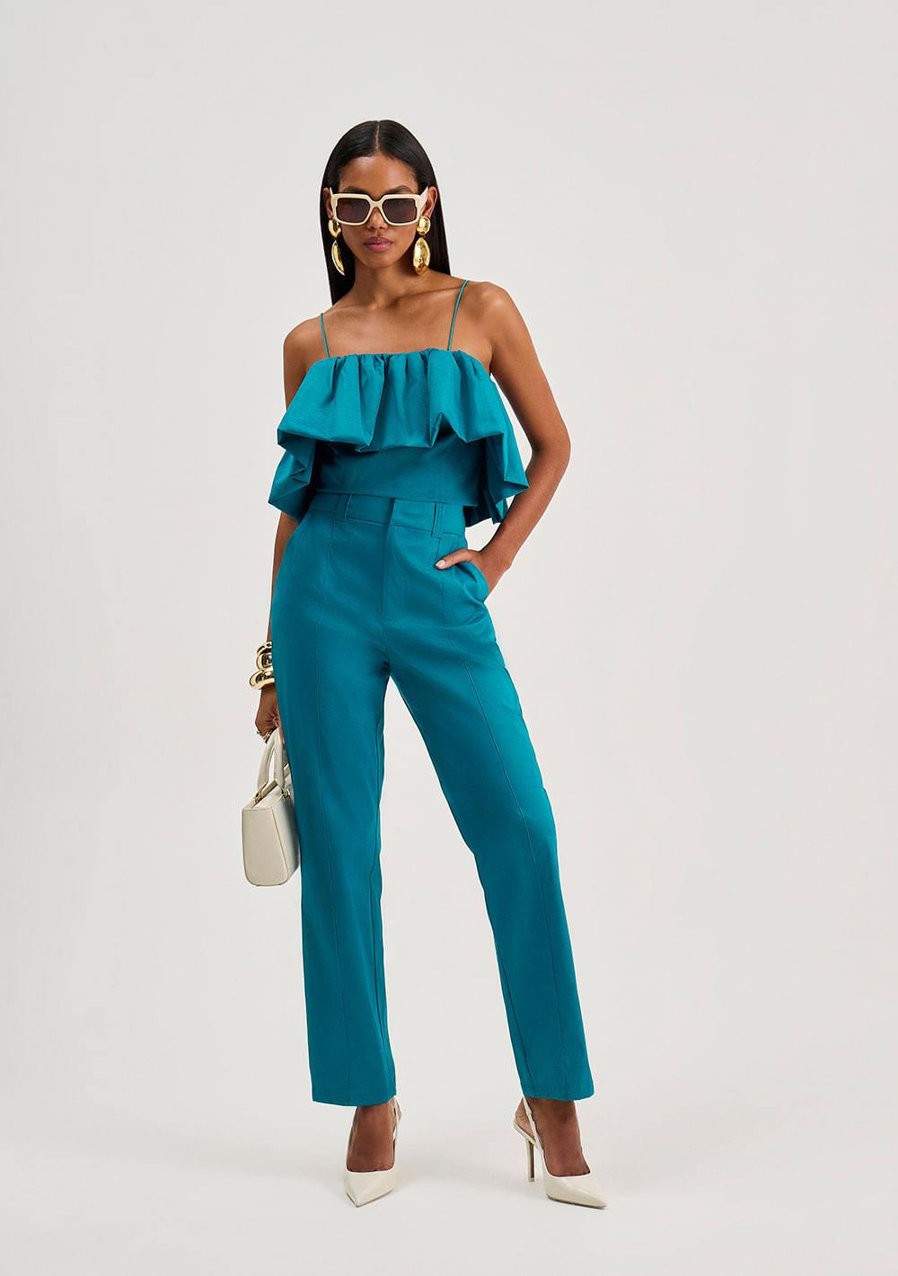 Calça Iódice Reta Alta Azul