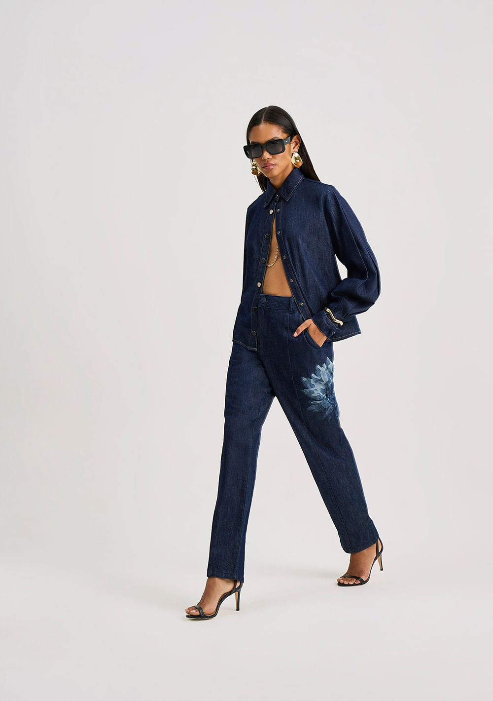 Calça Iódice Reta Alta Azul