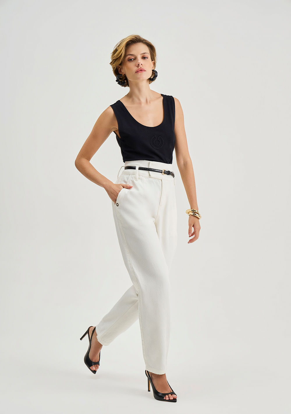 Calça Iódice Cenoura Alta Off White
