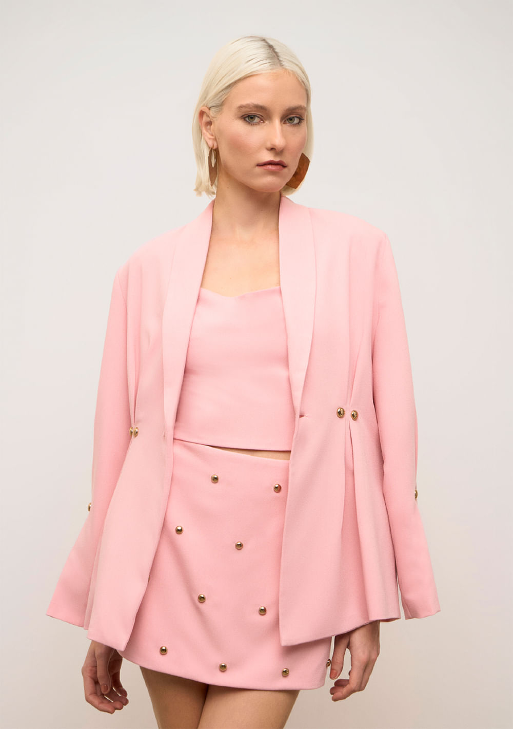 Blazer Iódice Ajustado Manga Longa Padrão Rosa