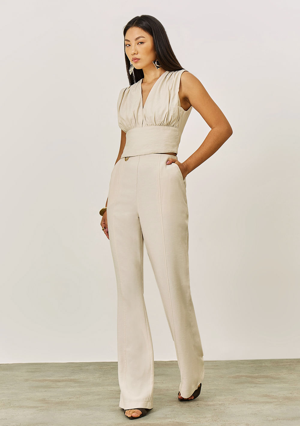Calça Iódice Boot Cut Alta Bege