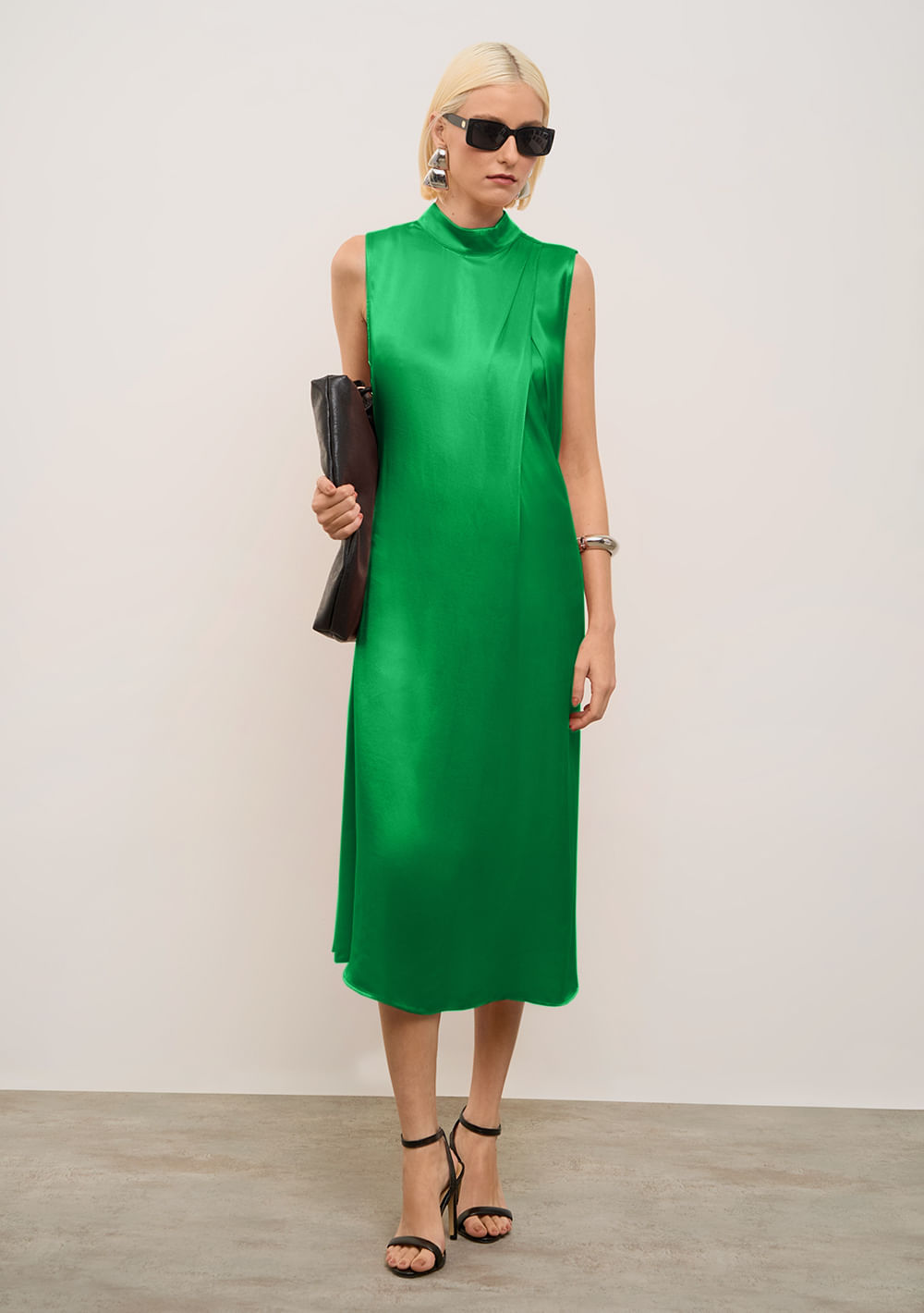 Vestido Iódice Ajustado Decote Careca Sem Manga Midi Verde
