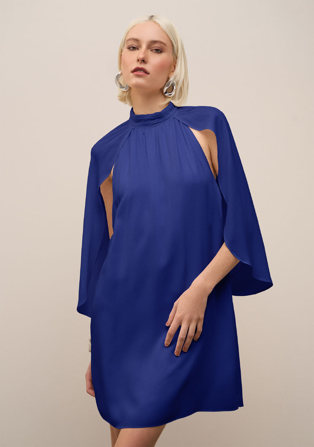 Vestido Iódice Solto Gola Alta Sem Manga Curto Azul