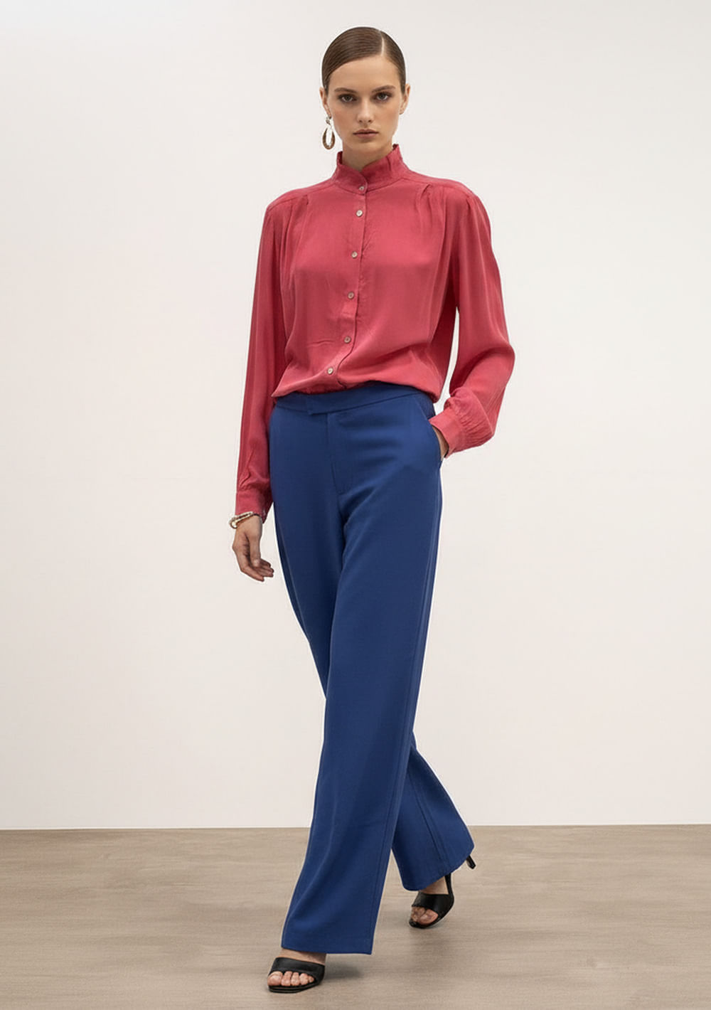 Calça Reta Alta Azul