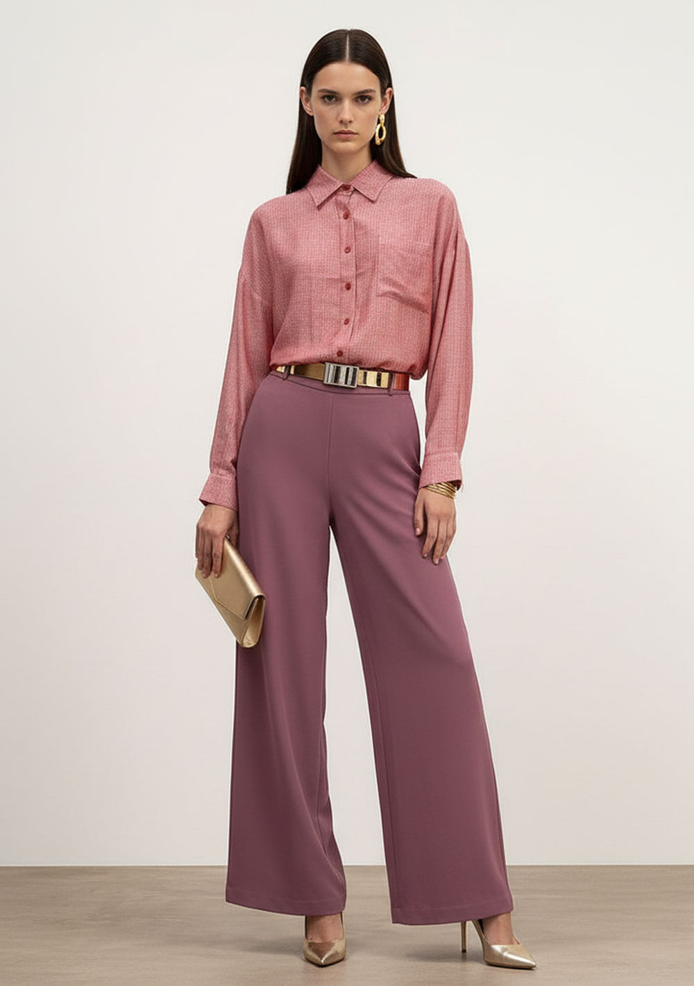 Calça Wide Alta Rosa