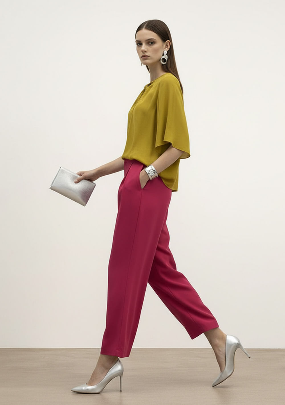 Calça Reta Alta Rosa