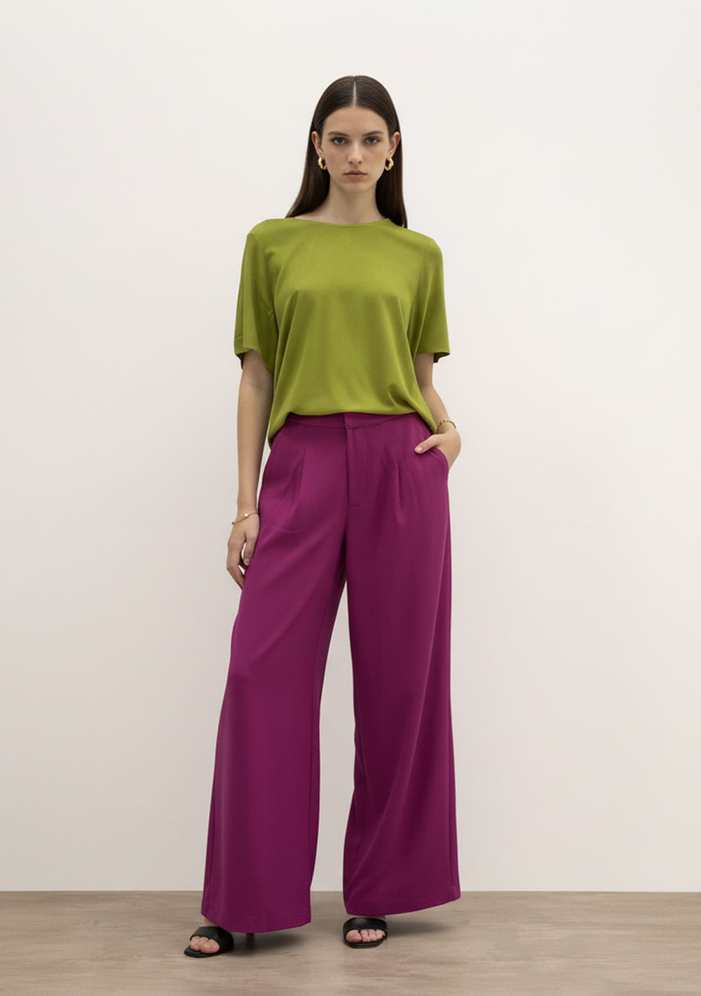 Calça Wide Alta Rosa