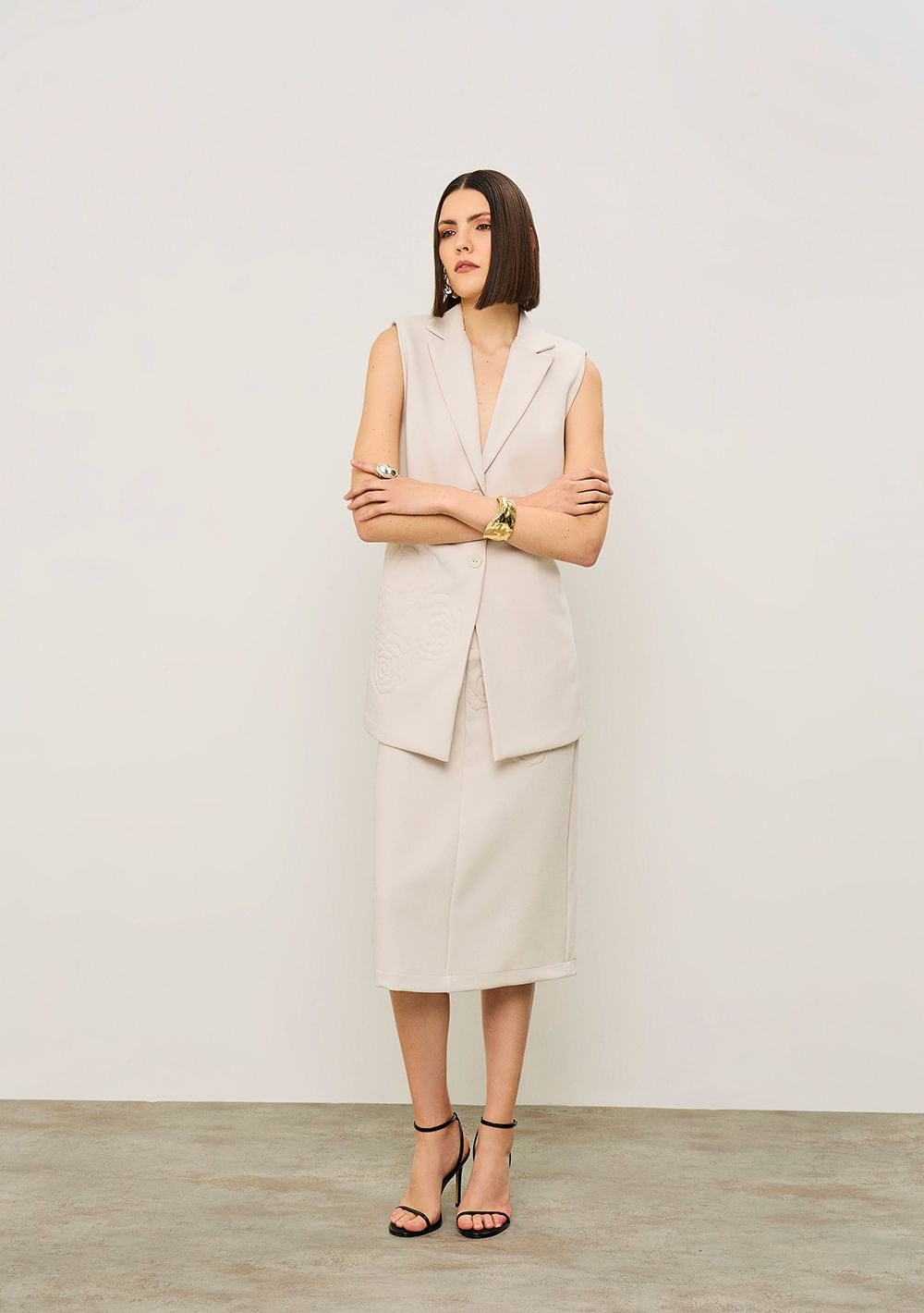 Colete Iódice Solto Sem Manga Alongado Off White
