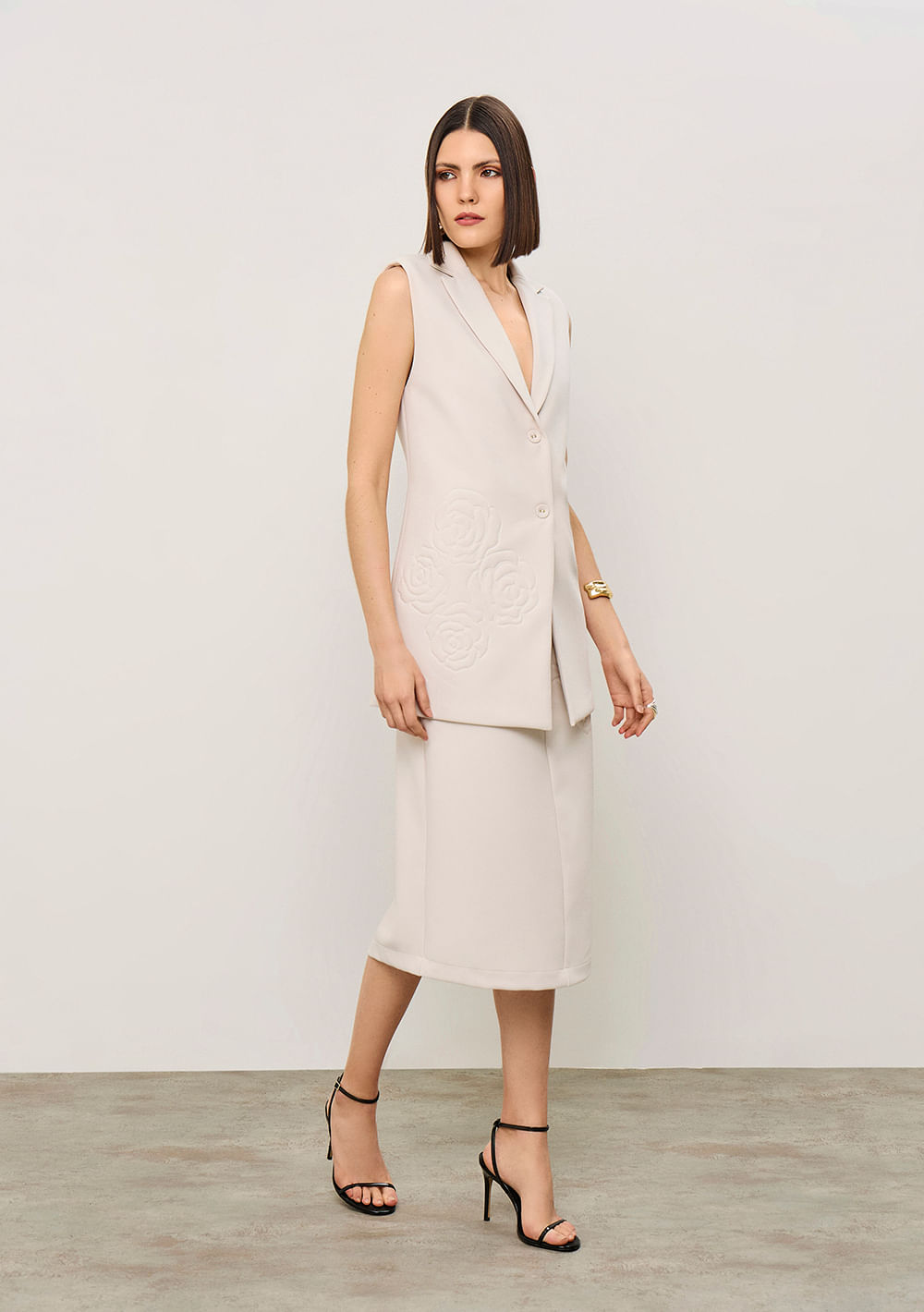 Saia Iódice Reta Alta Midi Off White