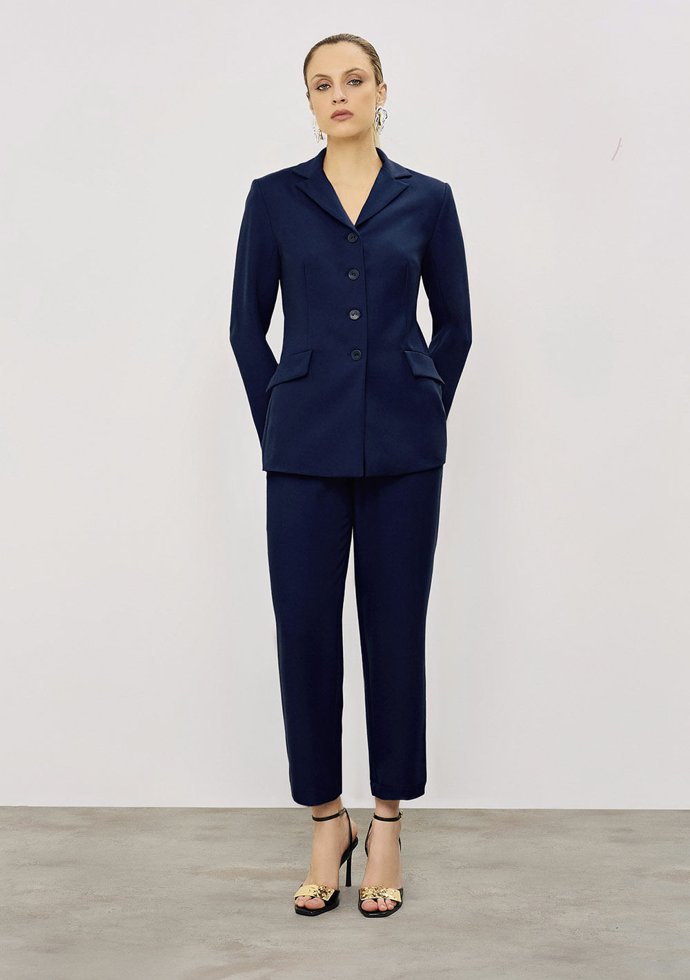 Blazer Iódice Ajustado Manga Longa Padrão Azul