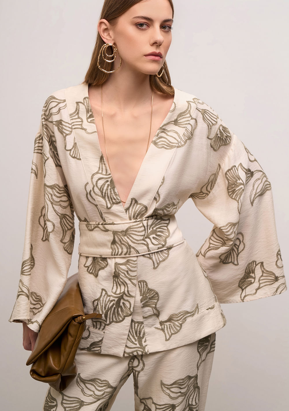 Kimono Iódice Solto Manga Longa Padrão Off White