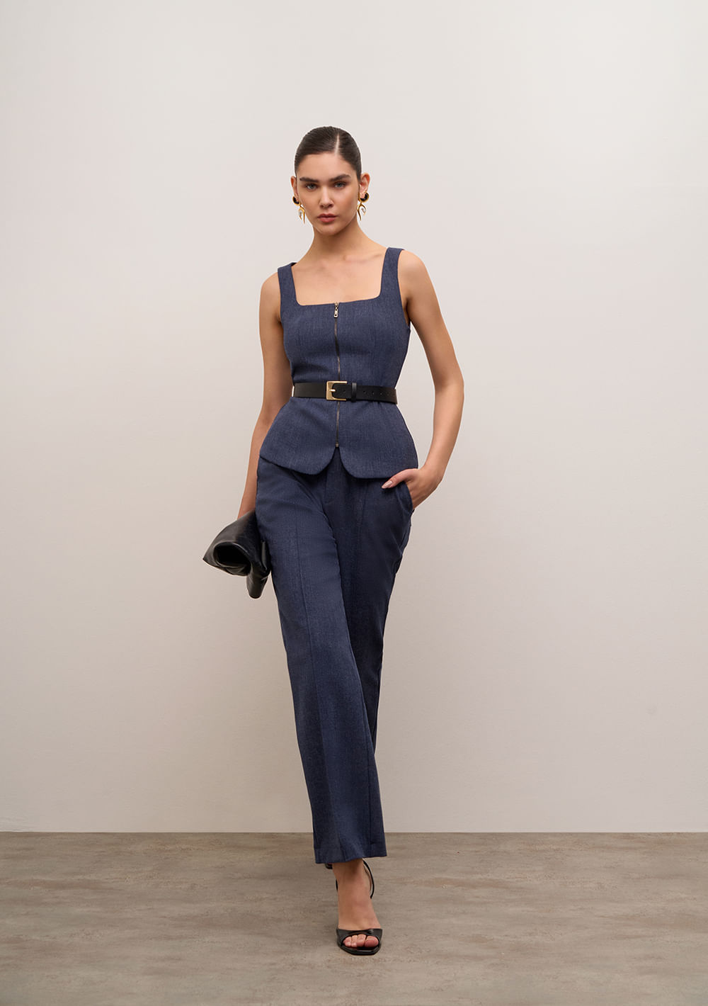 Calça Iódice Reta Alta Azul