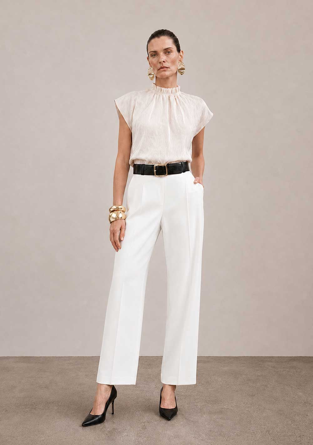 Calca Alfaiataria Slim Rilievo Off White